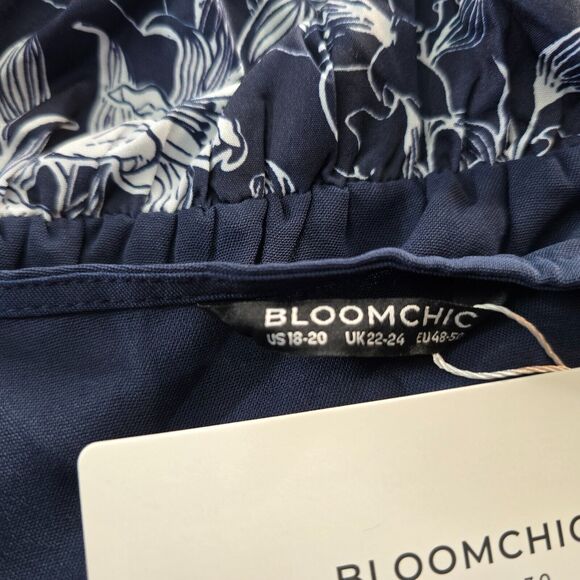 Bloomchic Dress Women's 2X Blue White Floral Patchwork Surplice Neck Ruffles NWT - Picture 3 of 15